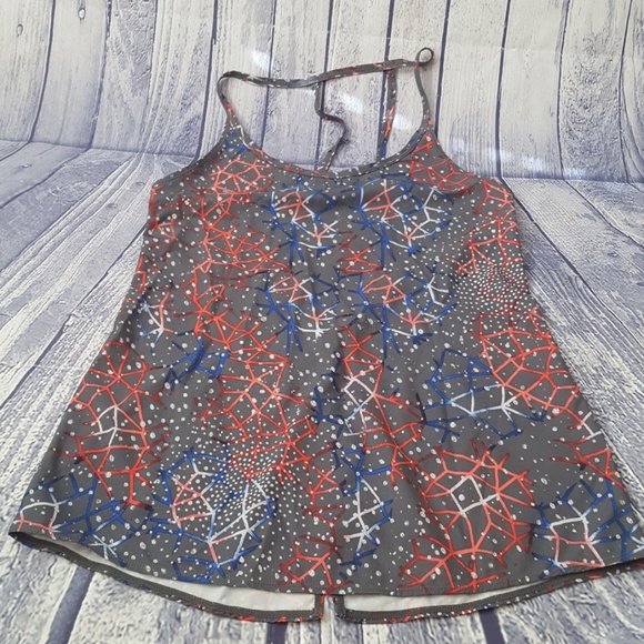 Zella Tops - Zella Yoga Strappy Top Grey w/Red and Blue, Small